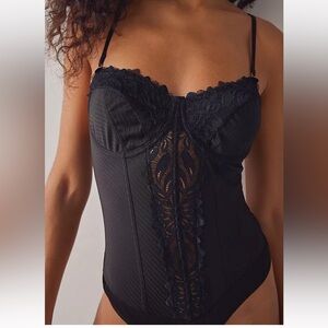 Free People Good Luck Charm Bodysuit - Black Lace Corset -